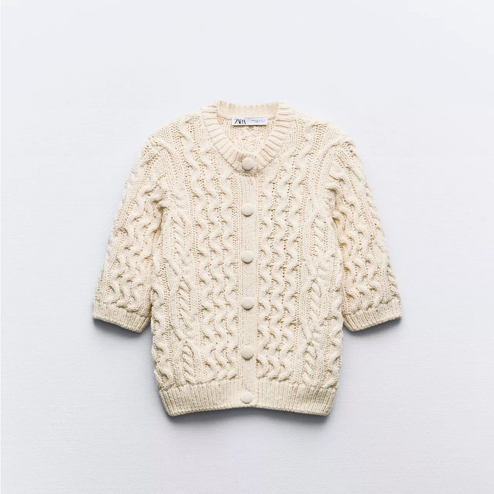 Zara SHORT SLEEVE BRAIDED KNIT CARDIGAN TOP